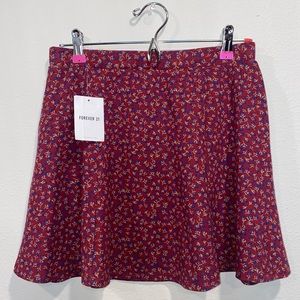 Forever 21 Maroon Floral Skater Skirt